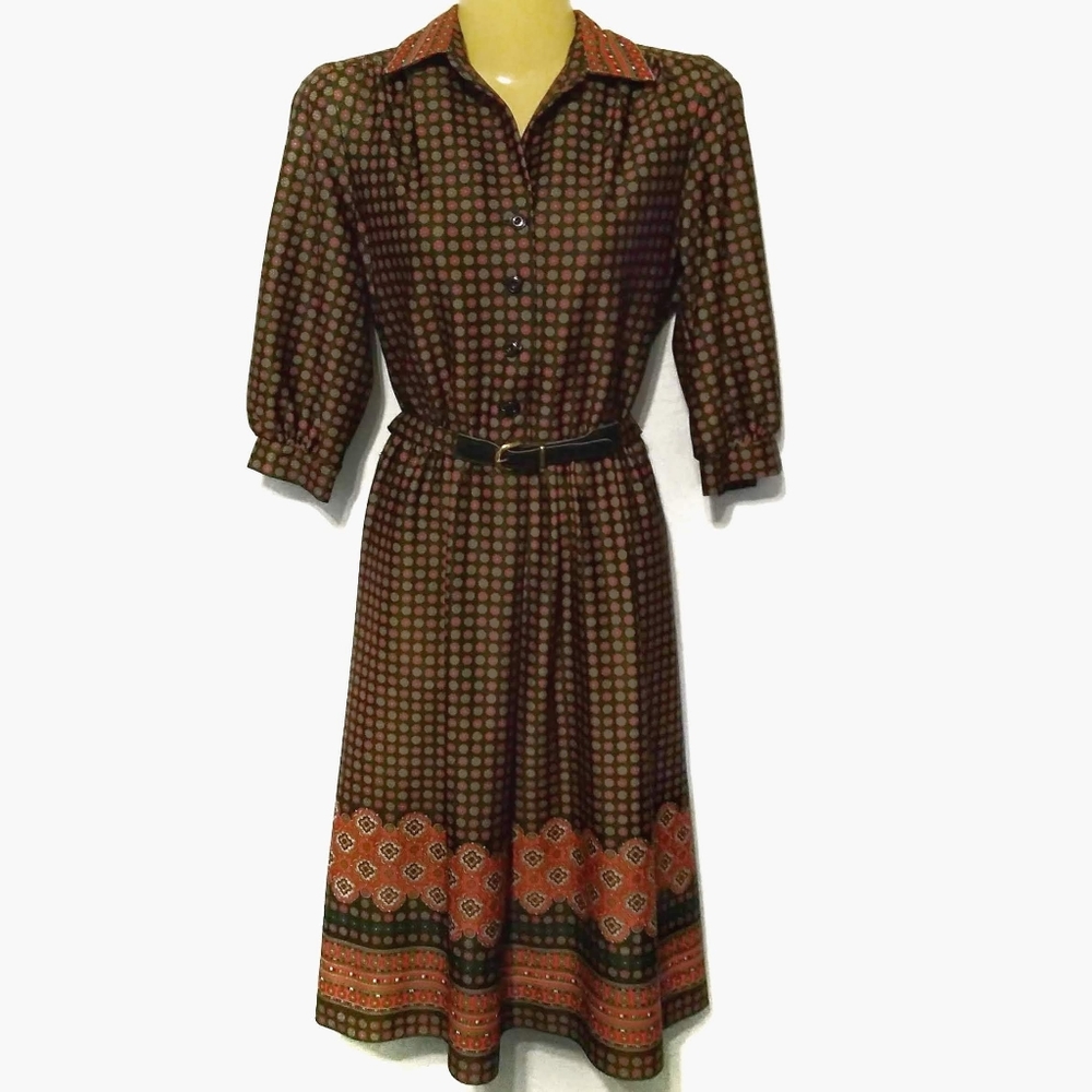 Vintage 70s collared western boho shirt dress